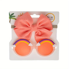 Girls Casual Bow Headband & Rainbow Sunglasses Set for Party
