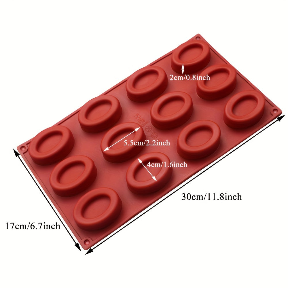 1pc Oval Mousse Cake Mold 12 Cavity 3D Silicone Mold Candy Mold Pudding Mold