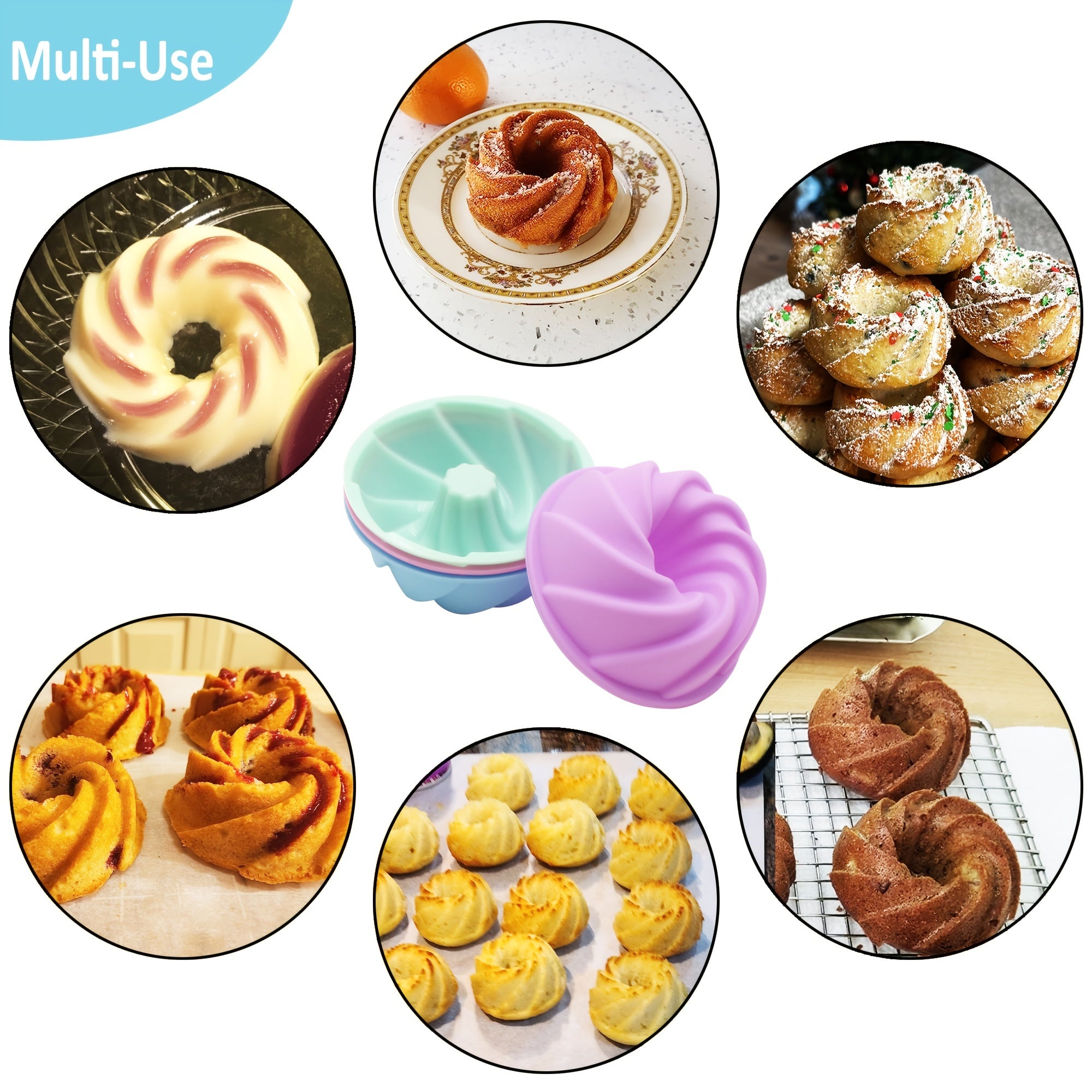 12pcs Silicone Bundt Cake Mold Non Stick Mini Fluted Cake Cups