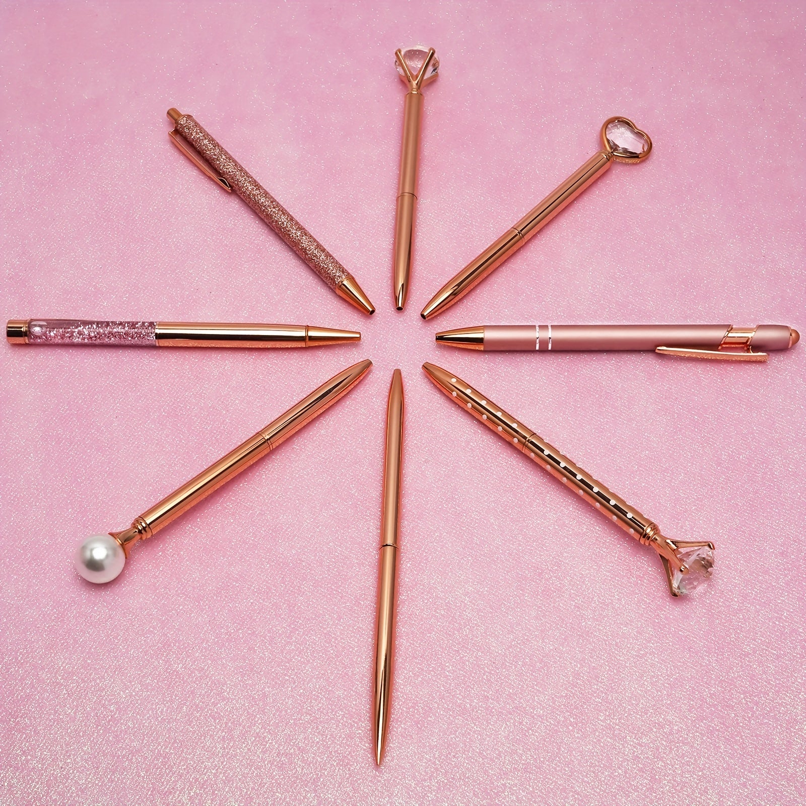 Rose Gold Ballpoint Pens with Quicksand Glitter Diamondoid