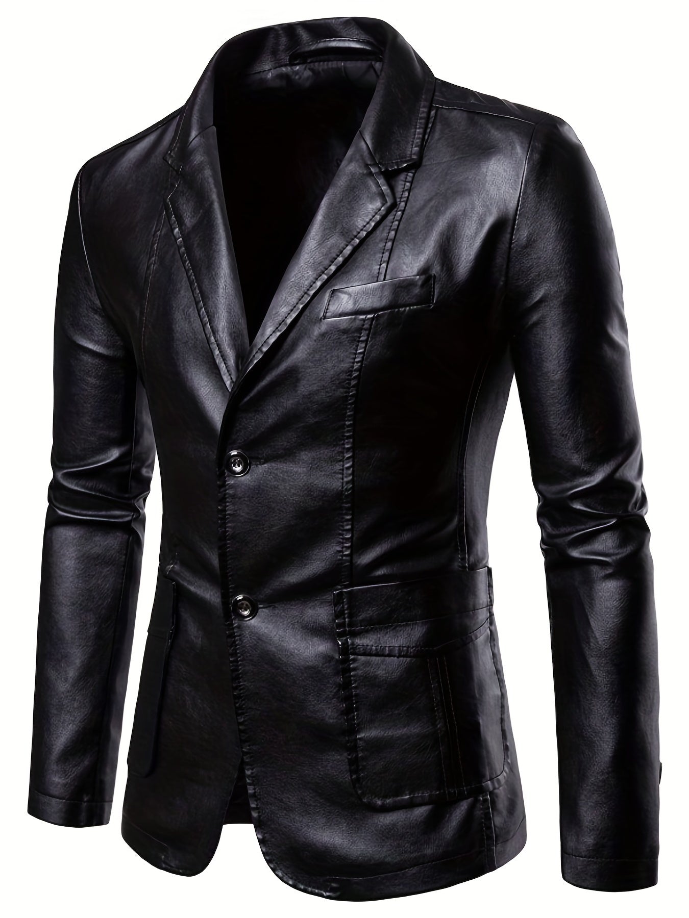 Men's Retro Style PU Jacket Button Up Lapel Faux Leather Jacket