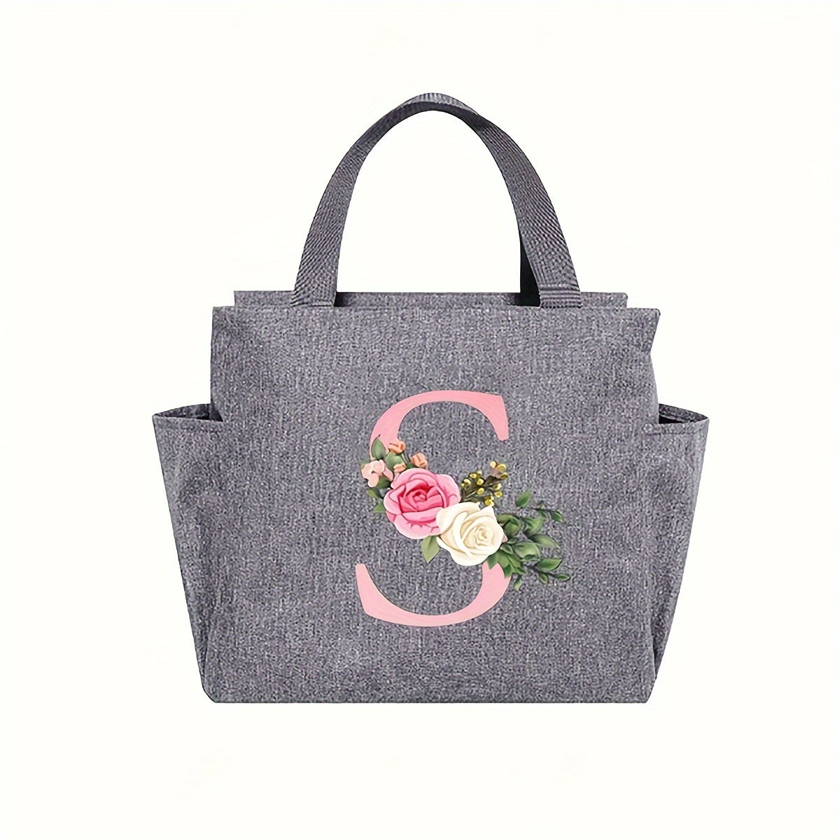 Stylish Insulated Canvas Lunch Bag Floral Print Zip Closure For Work