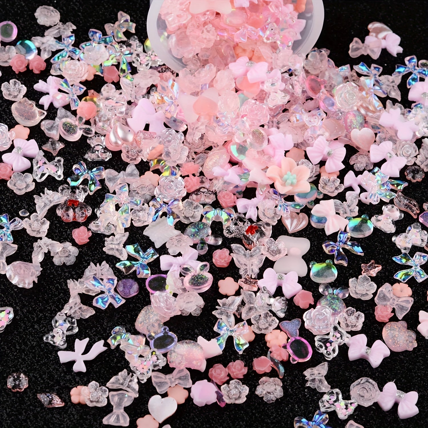 100 pcs Acrylic Nail Charms Butterfly Bear Flower Heart Crown Star Rhinestones