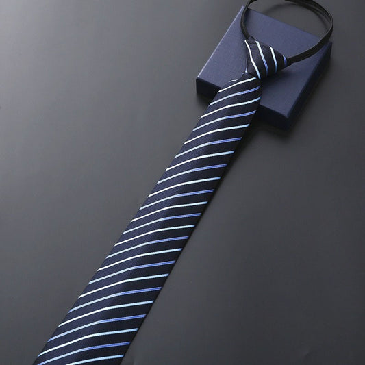 Men's Business Dress Zip Tie Groom Wedding Striped Lazy Tie