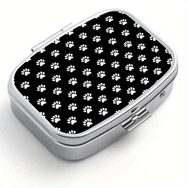 1pc Paw Print Pattern Two Compartment Pill Box Mini Medicine Box