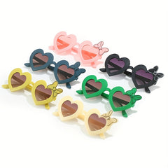 Girls Heart Shape Frame Bowknot Sunglasses for Party