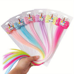 6pcs Unicorn Hair Clips Sequin Bow Hair Extensions