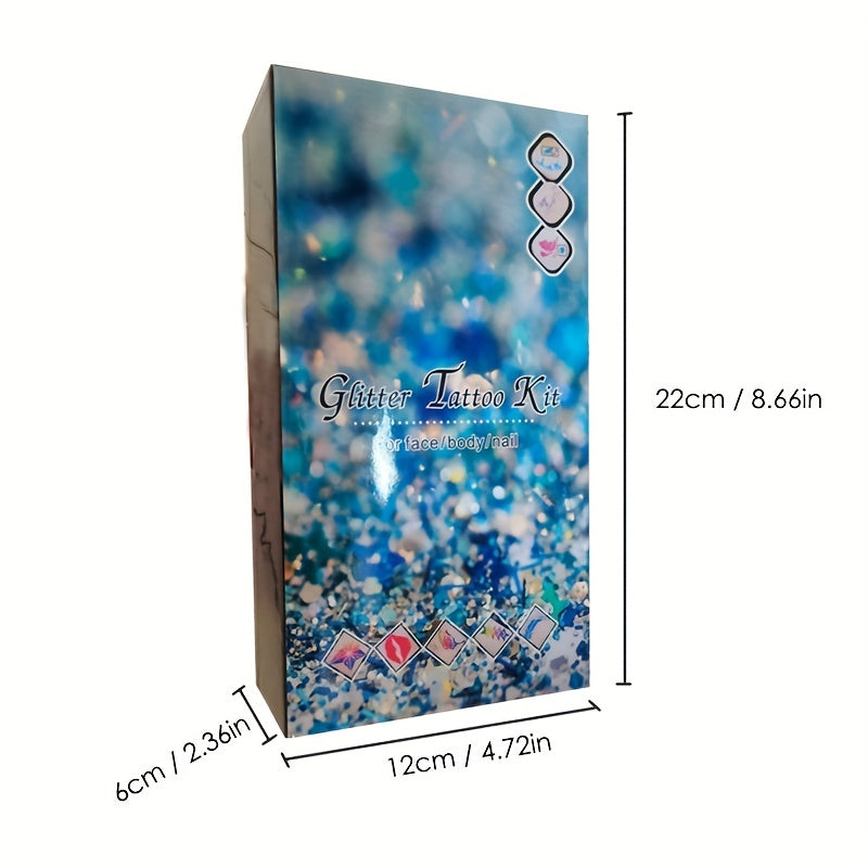 Temporary Glitter Tattoo Kit 24 Colors 200 Stencils 5 Brushes 3 Glue