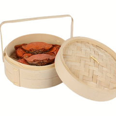 Bamboo Steamer Basket With Lid - Reusable for Home & Restaurant
