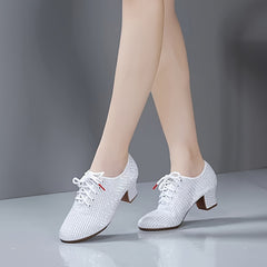 Women's Mesh Breathable Dance Shoes Chunky Heels Jazz Balloon Training Shoes