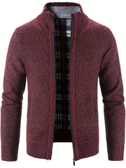 Men's Warm Stand Collar Fleece Jacket - Zip Up Knitted Cardigan