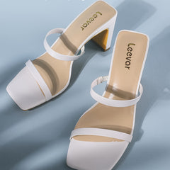 Women's Chunky Heel Square Toe Sandals High Heels Slip On