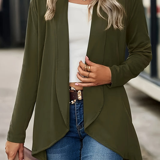 Casual Cardigan Women's Plus Solid Long Sleeve Open Front Slight Stret