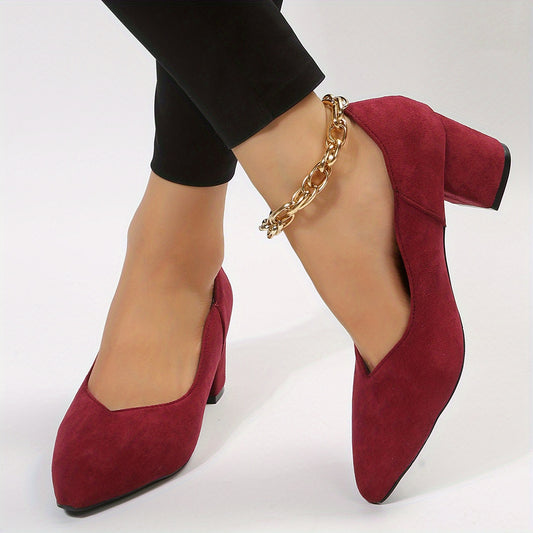 Women's Chunky Heels Point Toe Work Shoes Dress Pumps