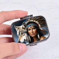 Medicine Organizer Wolf Girl 2 Compartments Metal Storage Box