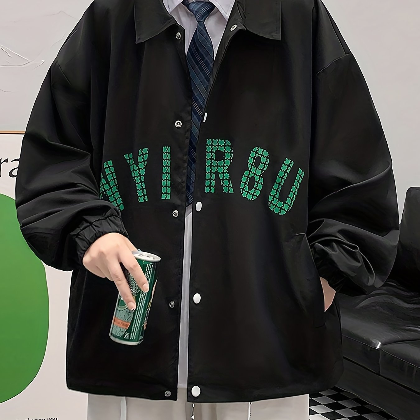 Men's Letter Print Lapel Stylish Coat Jackets