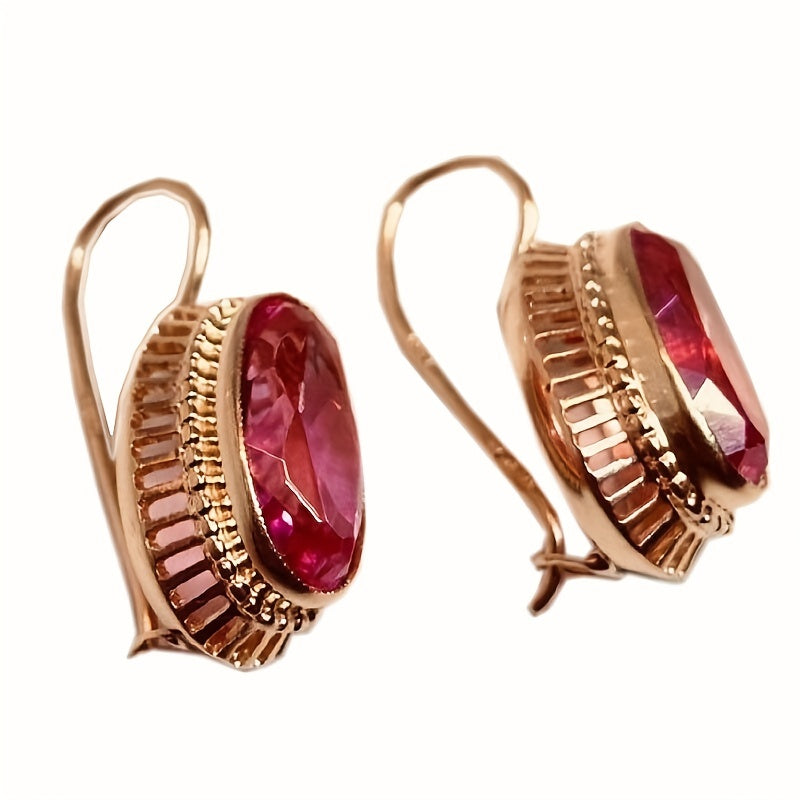 2pcs Red Oval Pattern Earrings Retro Noble Men Women Daily Accessories