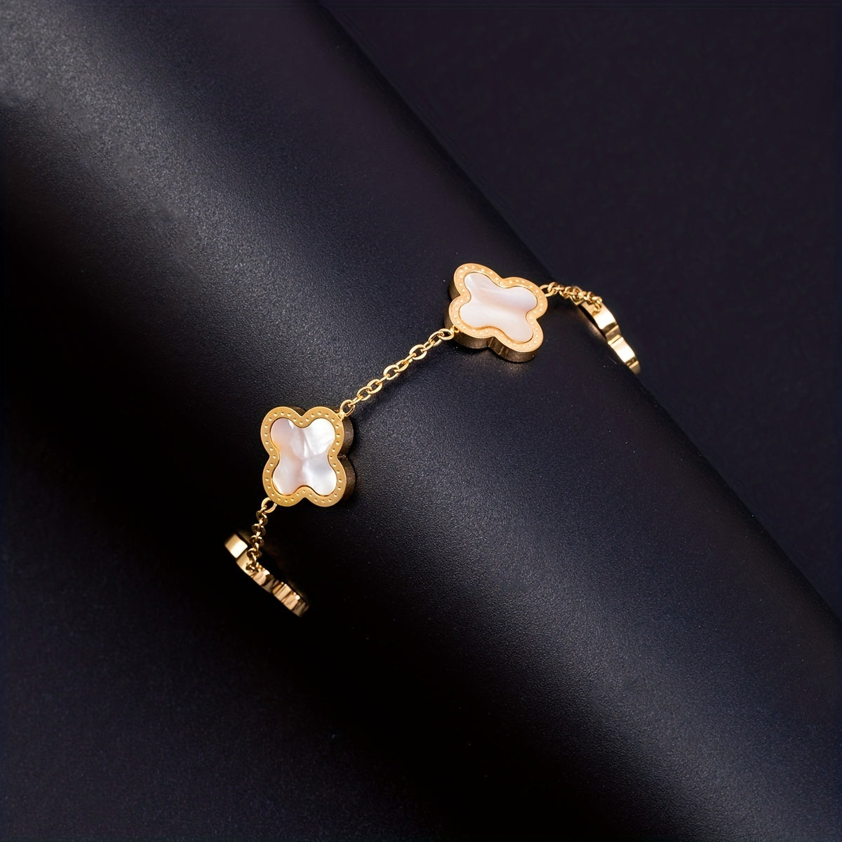 Lucky Clover Flower Pendant Necklace Gold Stainless Steel Adjustable Chain