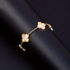 Lucky Clover Flower Pendant Necklace Gold Stainless Steel Adjustable Chain