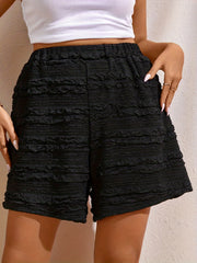 Casual Shorts Women's Plus Solid Textured Elastic High Rise