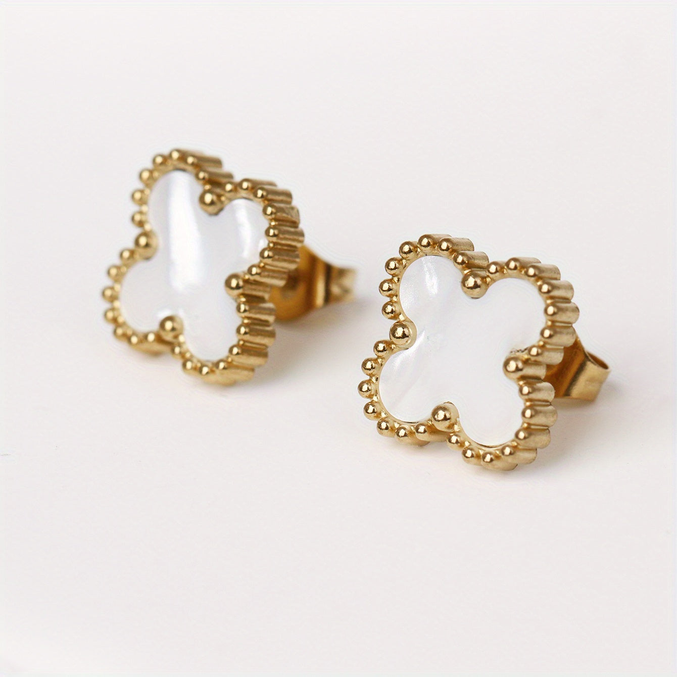 4 Leaf Clover Stud Earrings Minimalist Style Stainless Steel 14K Plated