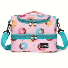 Pink Insulated Lunch Bag Water Resistant Crossbody Picnic Tote