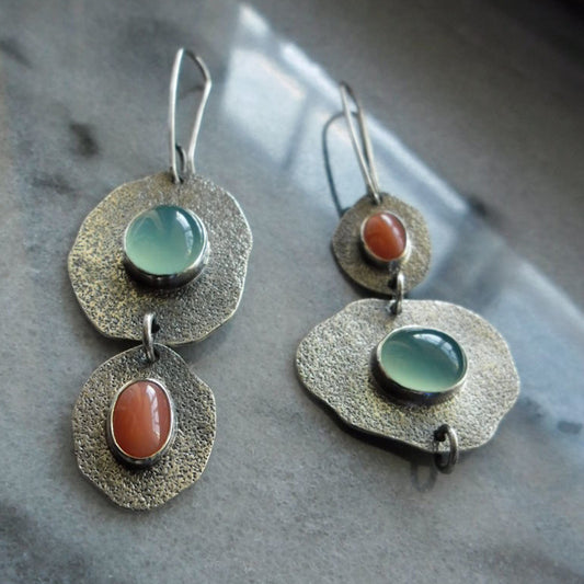Bohemian Asymmetric Vintage Earrings, Synthetic Gemstone 1Pair