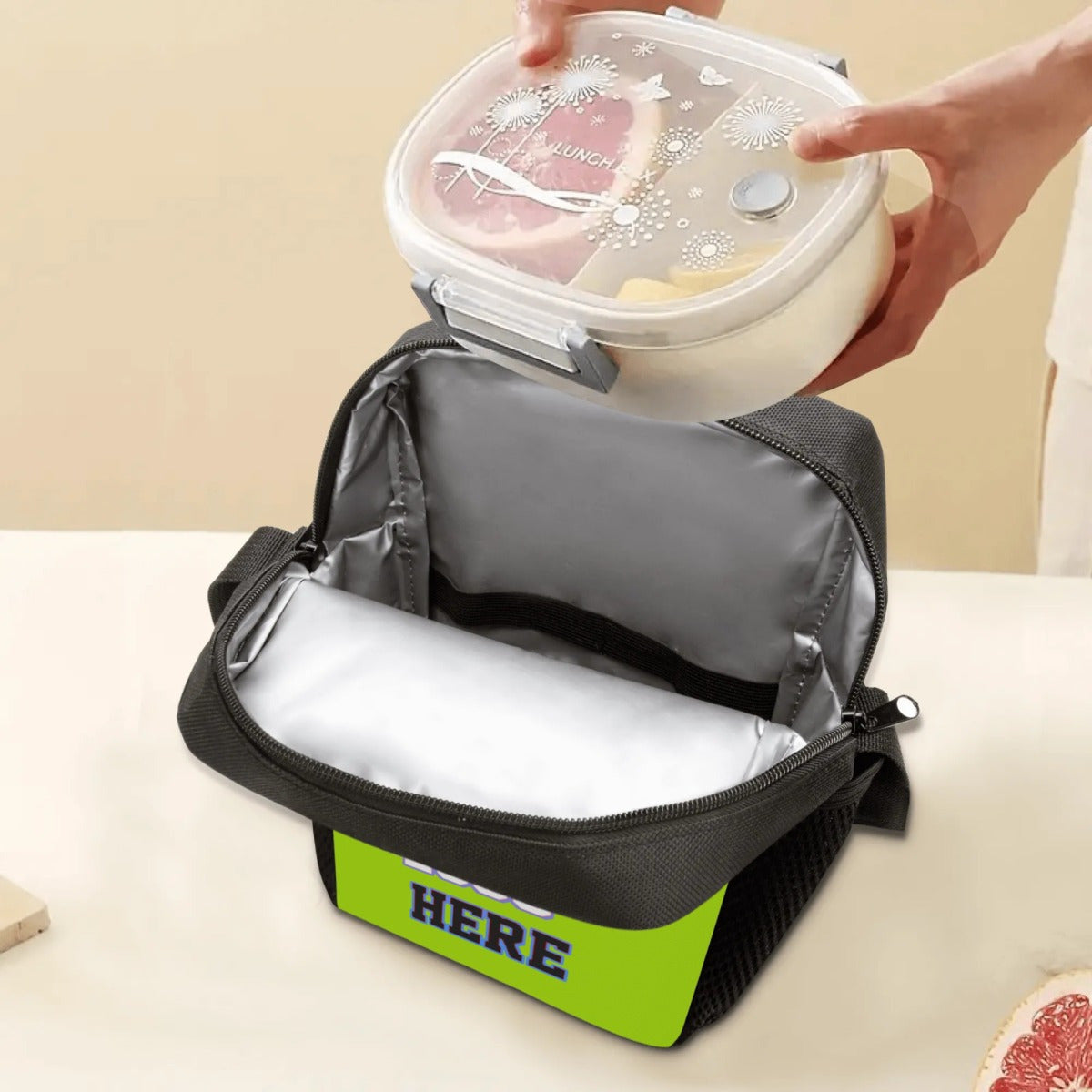 Personalized Neon Green Lunch Bag with Photo & Text Insulated Cooler Tote