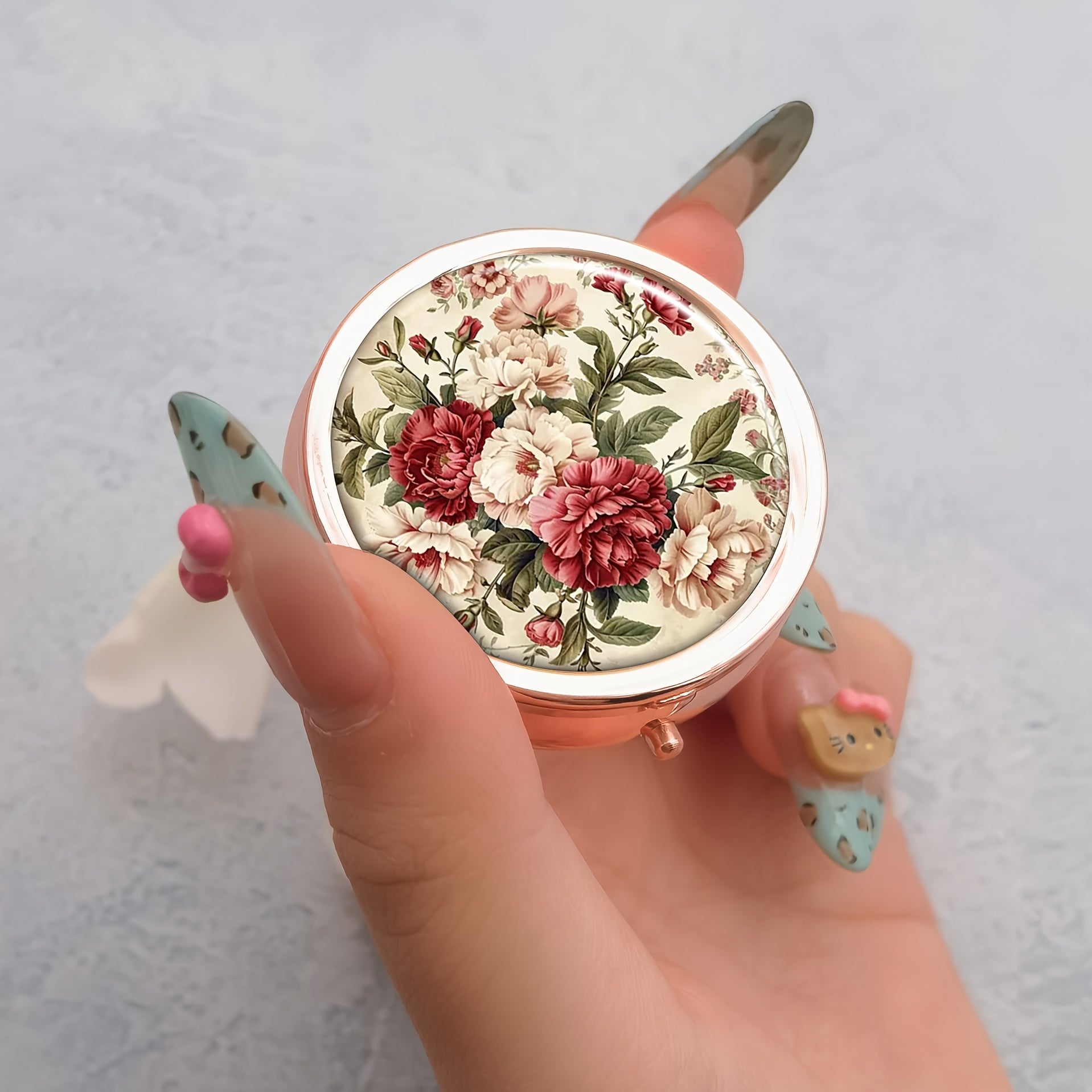 Floral 3 Compartment Pill Box for Purse Pocket - Unique Gift Pill Box for Purse