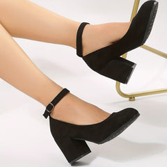 Women's Chunky Heels Buckle Strap Pumps Work Heels