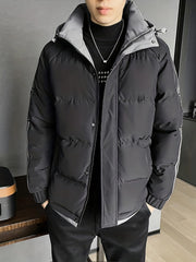 Men's Warm Hooded Zip Up Cotton Padded Jacket for Fall Winter