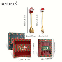 6PCS Christmas Fork And Spoon Set Stainless Steel Tableware Gift Set