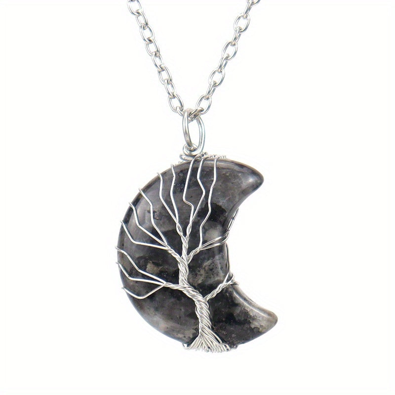 Moon Necklace Fortune Tree Natural Stone Amethyst Pendant