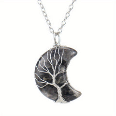 Moon Necklace Fortune Tree Natural Stone Amethyst Pendant