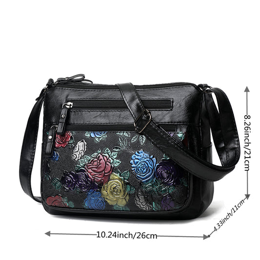 Flower Pattern Crossbody Bag Zipper Shoulder Bag