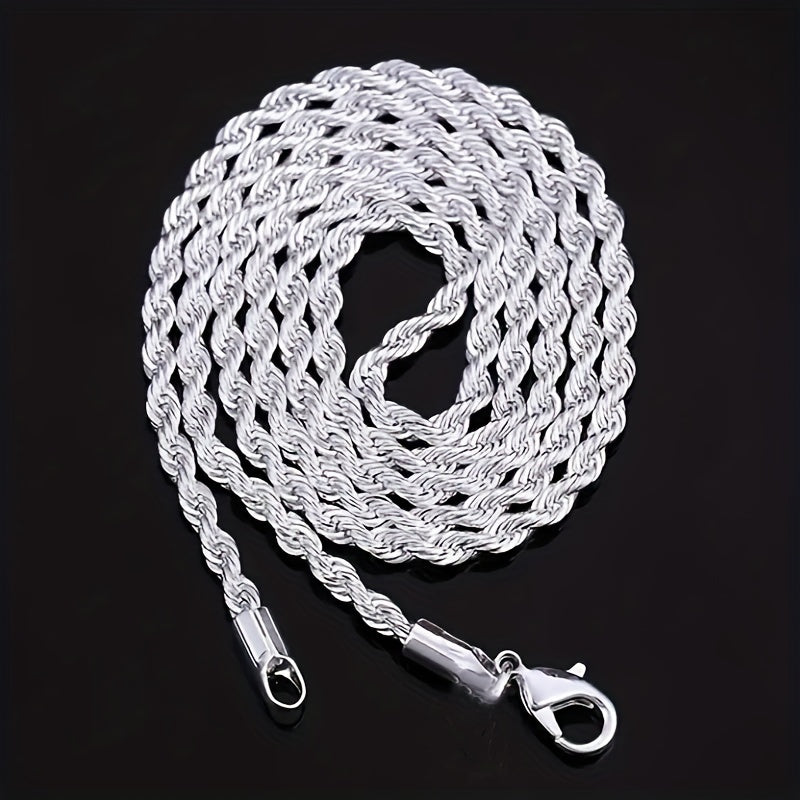 4mm Silvery Twist Rope Bracelet Necklace For Men