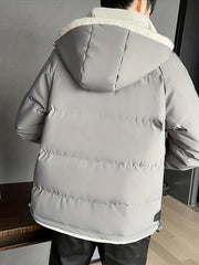 Men's Warm Hooded Zip Up Cotton Padded Jacket for Fall Winter