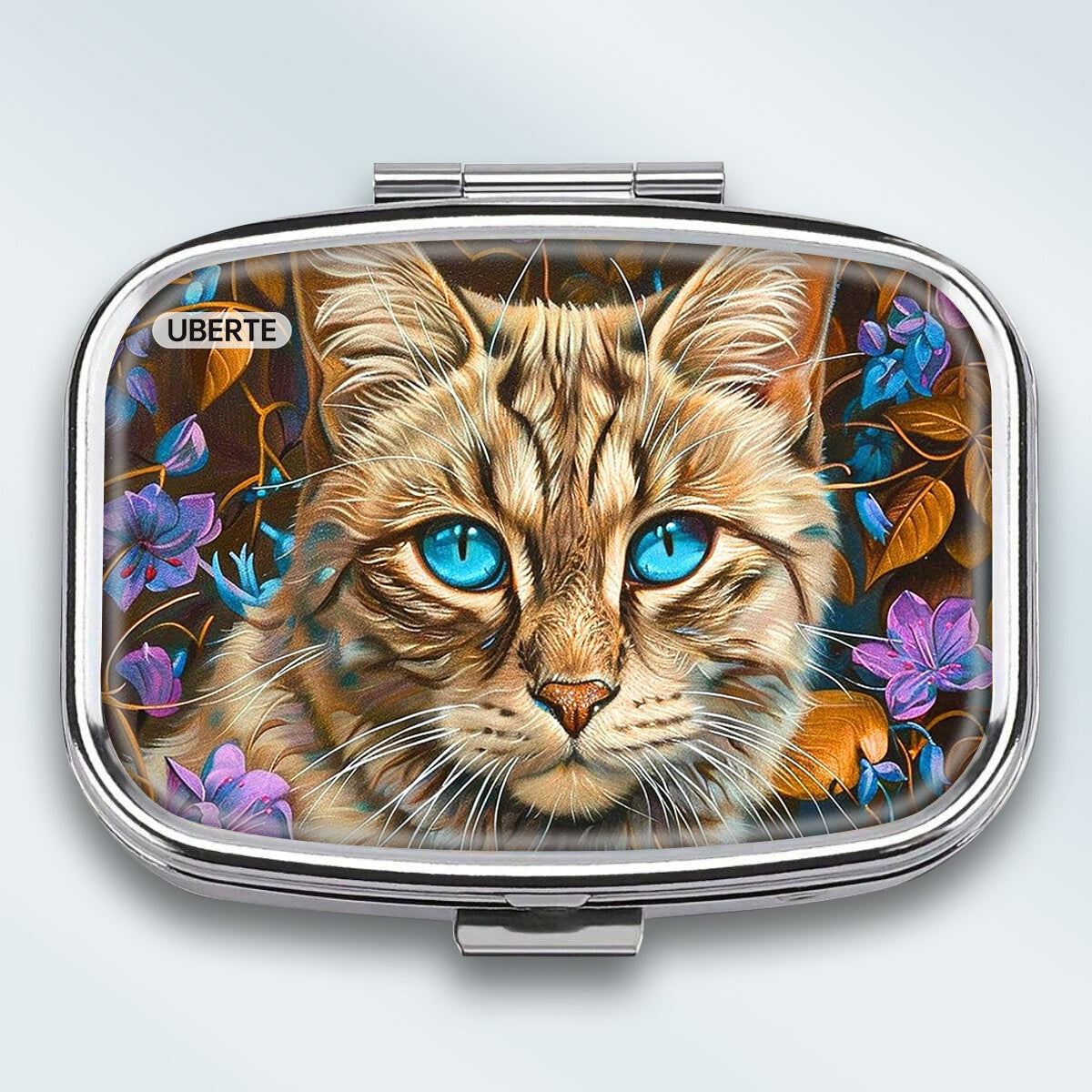 Cat Eyes Pillbox with Leaf Pattern, Unique Gift for Family