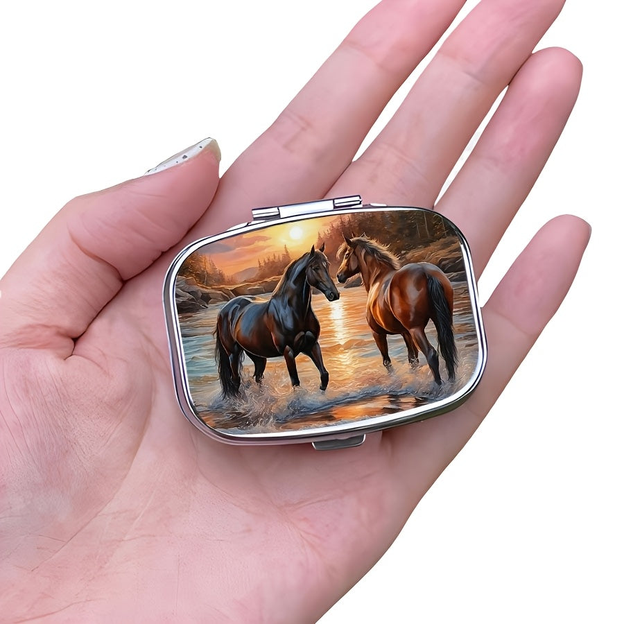 Horses in Water Pill Box Compact Organizer