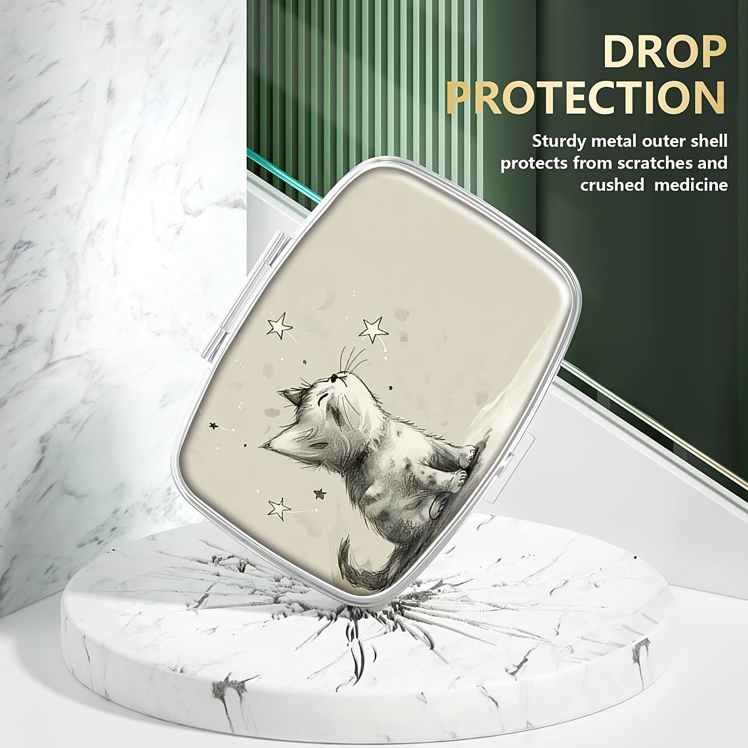 Starry Cat 2 Compartment Pill Case Compact Medicine Organizer