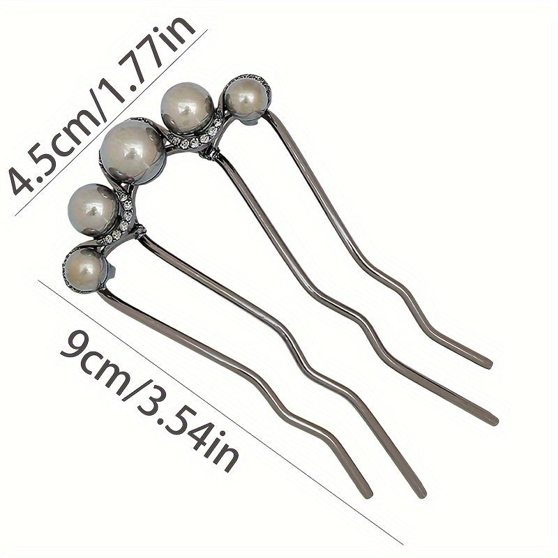 Vintage Bun Maker Hair Stick Pearl Embellished Alloy French Twist Hair Fork