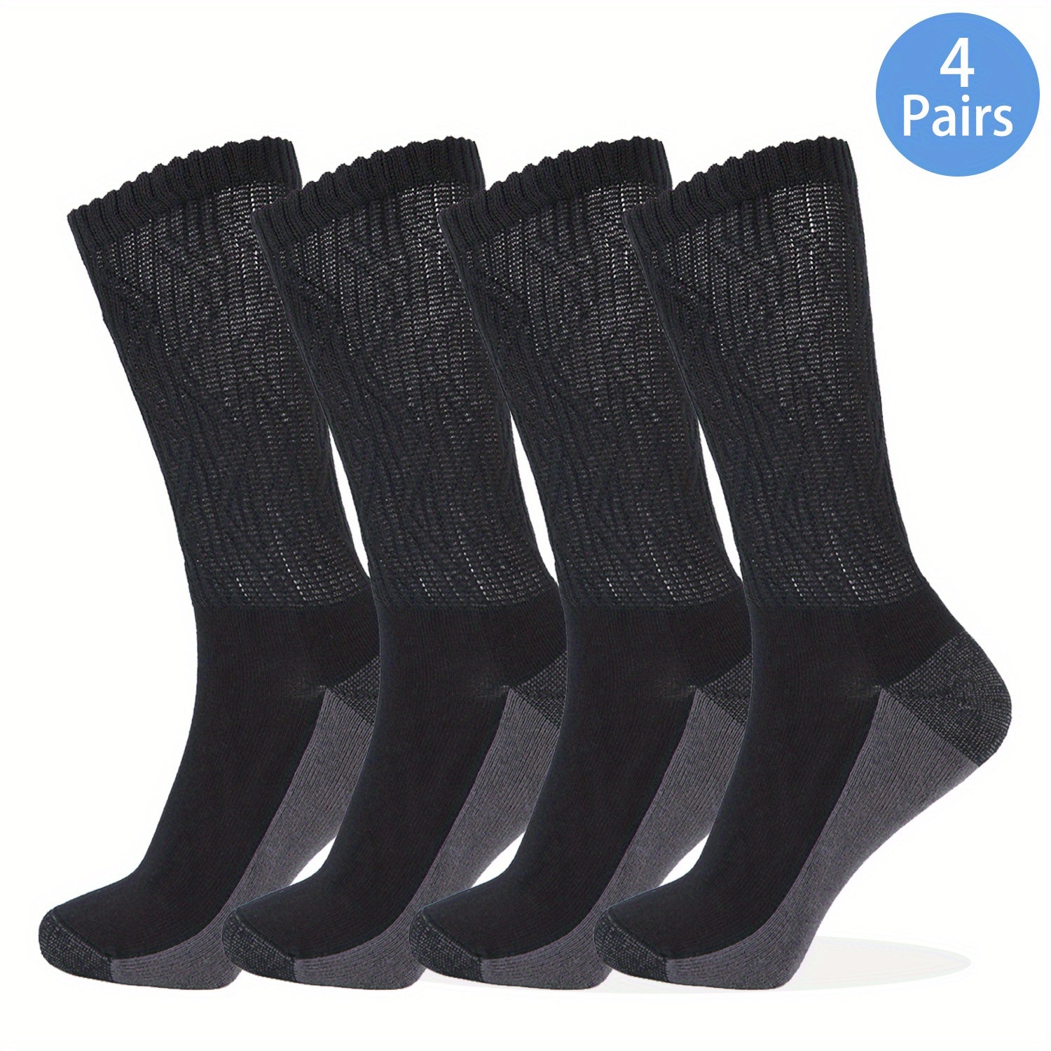 4 Pairs Non-Binding Diabetic Crew Socks for Women & Men
