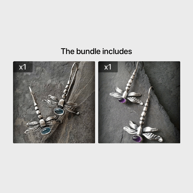 Vintage Dragonfly Stud Earrings with Oval Synthetic Gems for Party