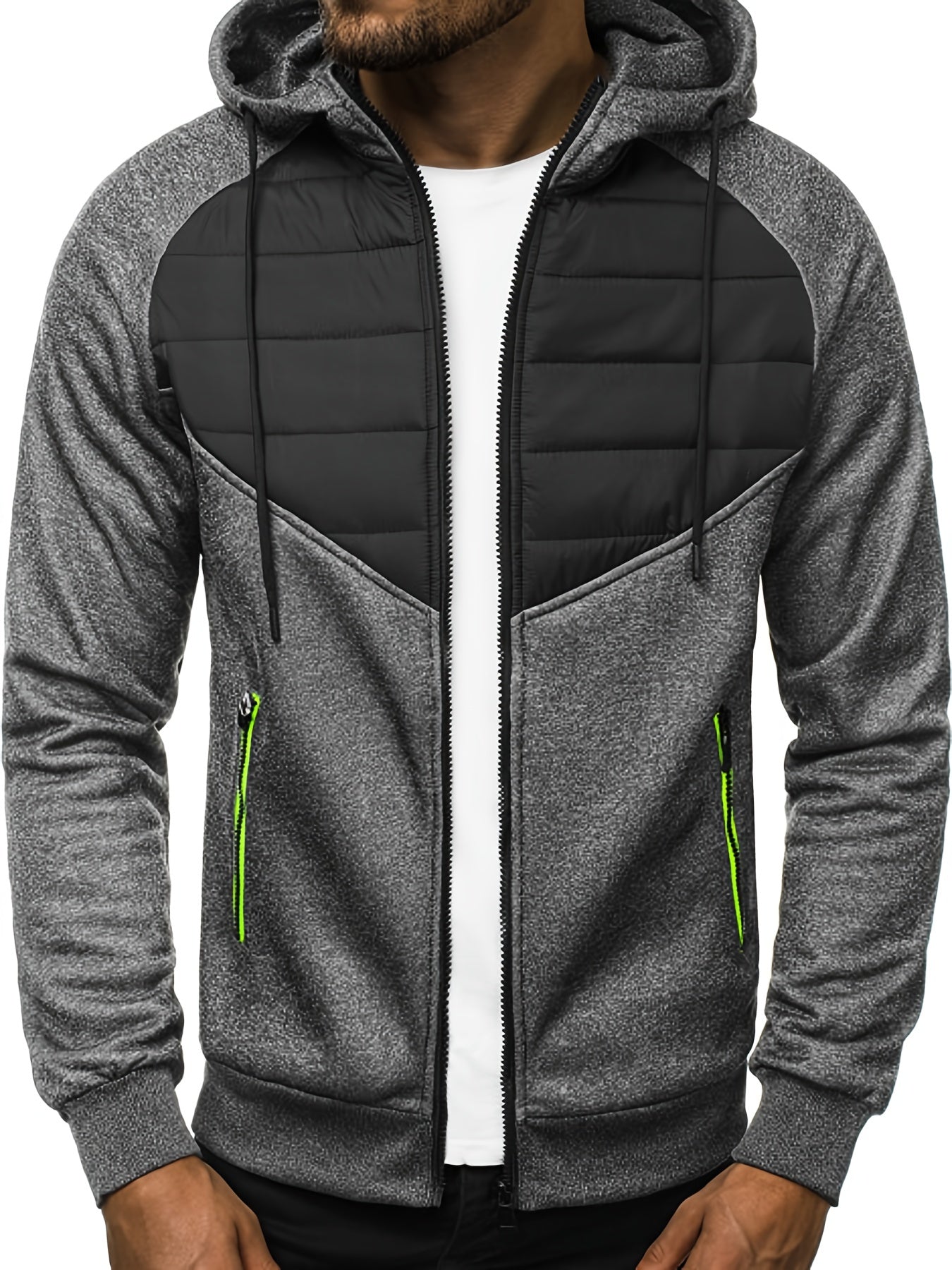 Patchwork Zip Hooded Sweatshirt Men's Jacket Coat