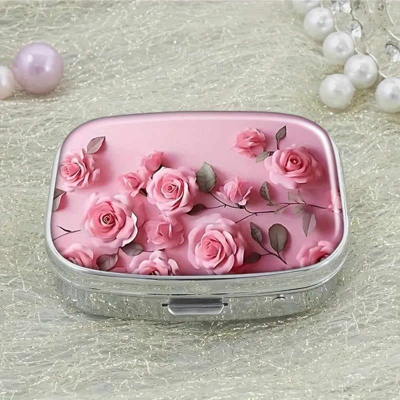 Rose Petal Pink Dual Compartment Pill Case - Travel Friendly Compact Design