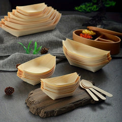50pcs Wooden Sushi Serving Tray Boat Disposable Japanese Sashimi Plate