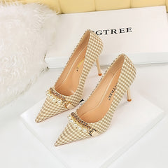 Women's Houndstooth Pointed Toe High Heels Stiletto Heels