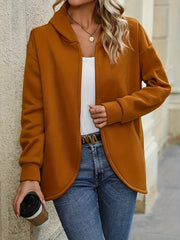 Solid Long Sleeve Open Front Hooded Cardigan