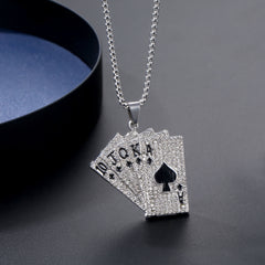 Titanium Steel Playing Cards Pendant Necklace Hip hop Men's Necklace Jewelry