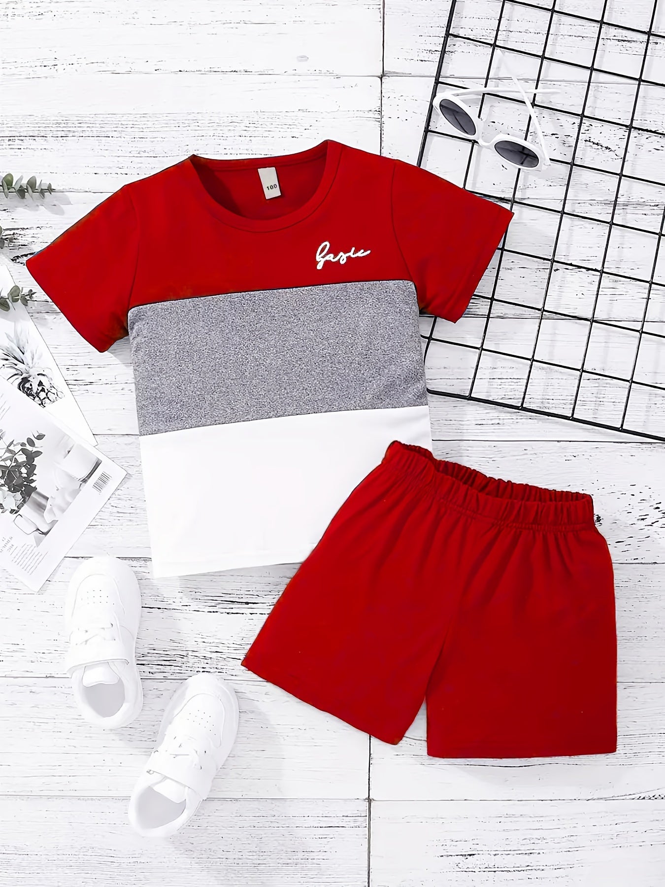 Boys Casual Block & Letter Graphic Print Short Sleeve T-shirt & Shorts Set